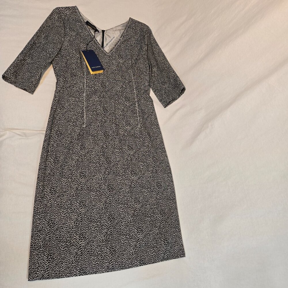 PIAZZA SEMPIONE Black/White Printed Dress Size Italian 44 US 8 Made Italy! NEW! - Picture 3 of 16